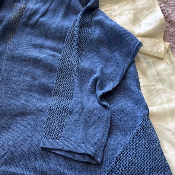 CARDIGAN, OPEN FRONT, LINEN BLEND, DUTCH BLUE, SZ 4X, OPEN LATTICE ACCENTS - Picture 4 of 9
